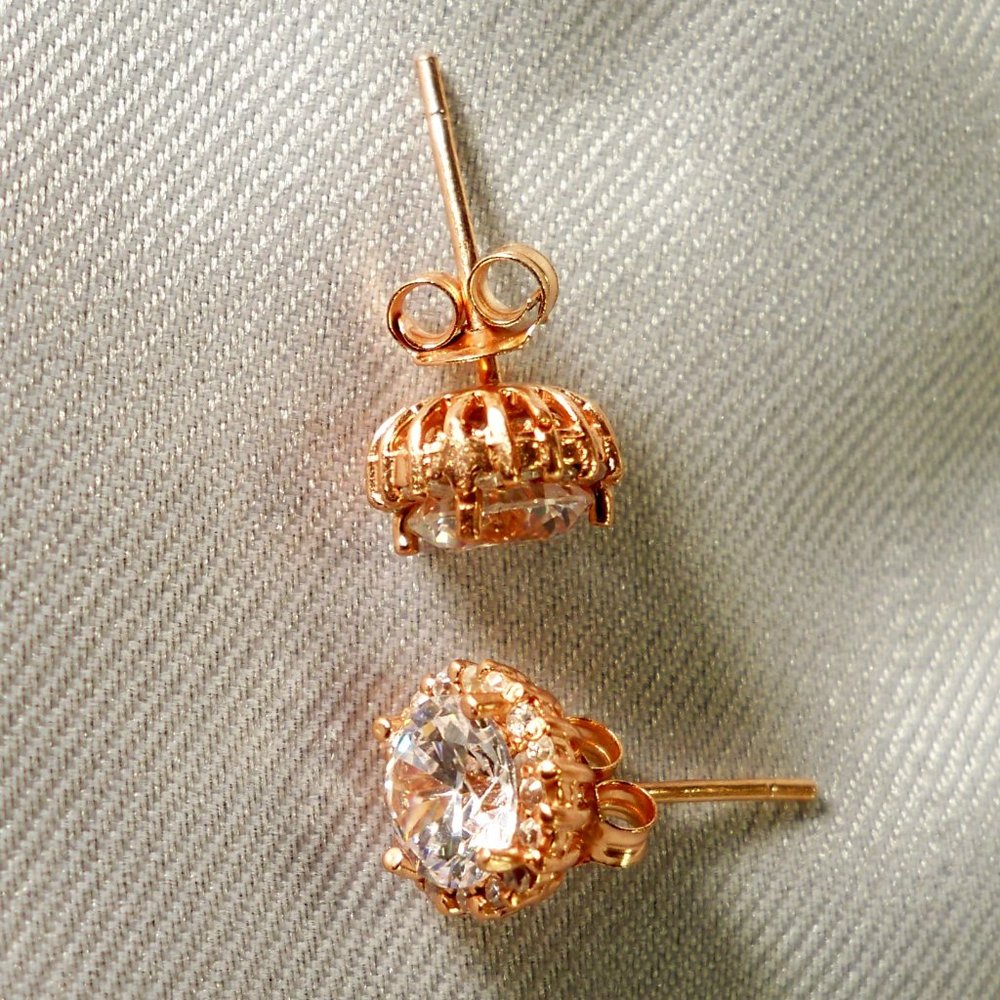 NEW Vintage RoseGold Cubic Zirconia Pierced DESIGNER Earrings